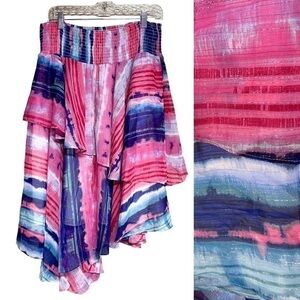 NWT INC Tie-Dye Ombre Dream Metallic Layered Asymmetrical Skirt Size 1X